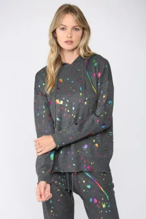 FATE BY LTD FOIL PAINT SPLATTER HOODED SWEATER - CHARCOAL