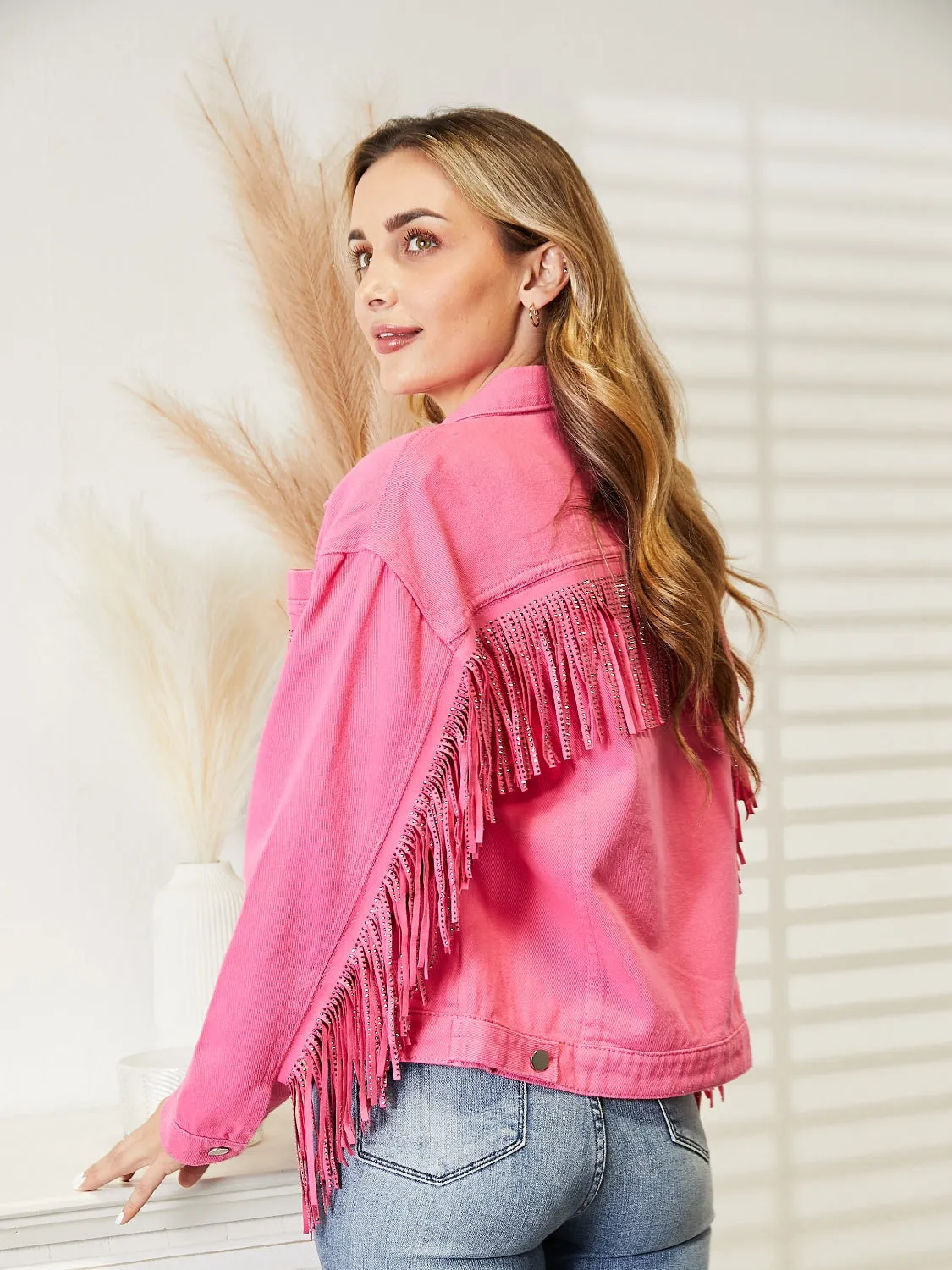 Fringe Detail Dropped Shoulder Denim Jacket