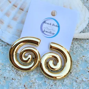 GOLD SWIRLS -  18K GOLD WATERPROOF STUD EARRINGS