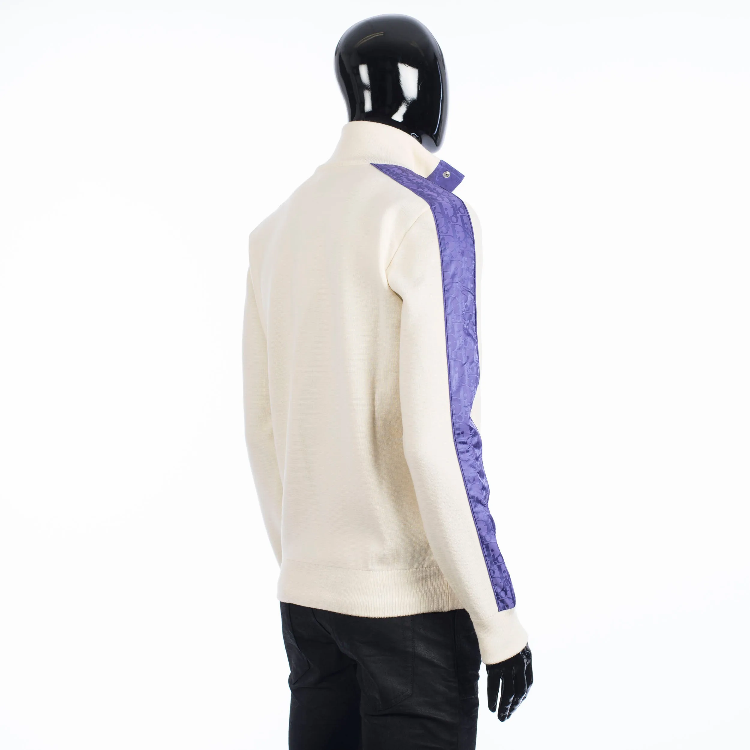 High Collar Sweater With Dior Oblique Inserts In White Punto Milano Wool