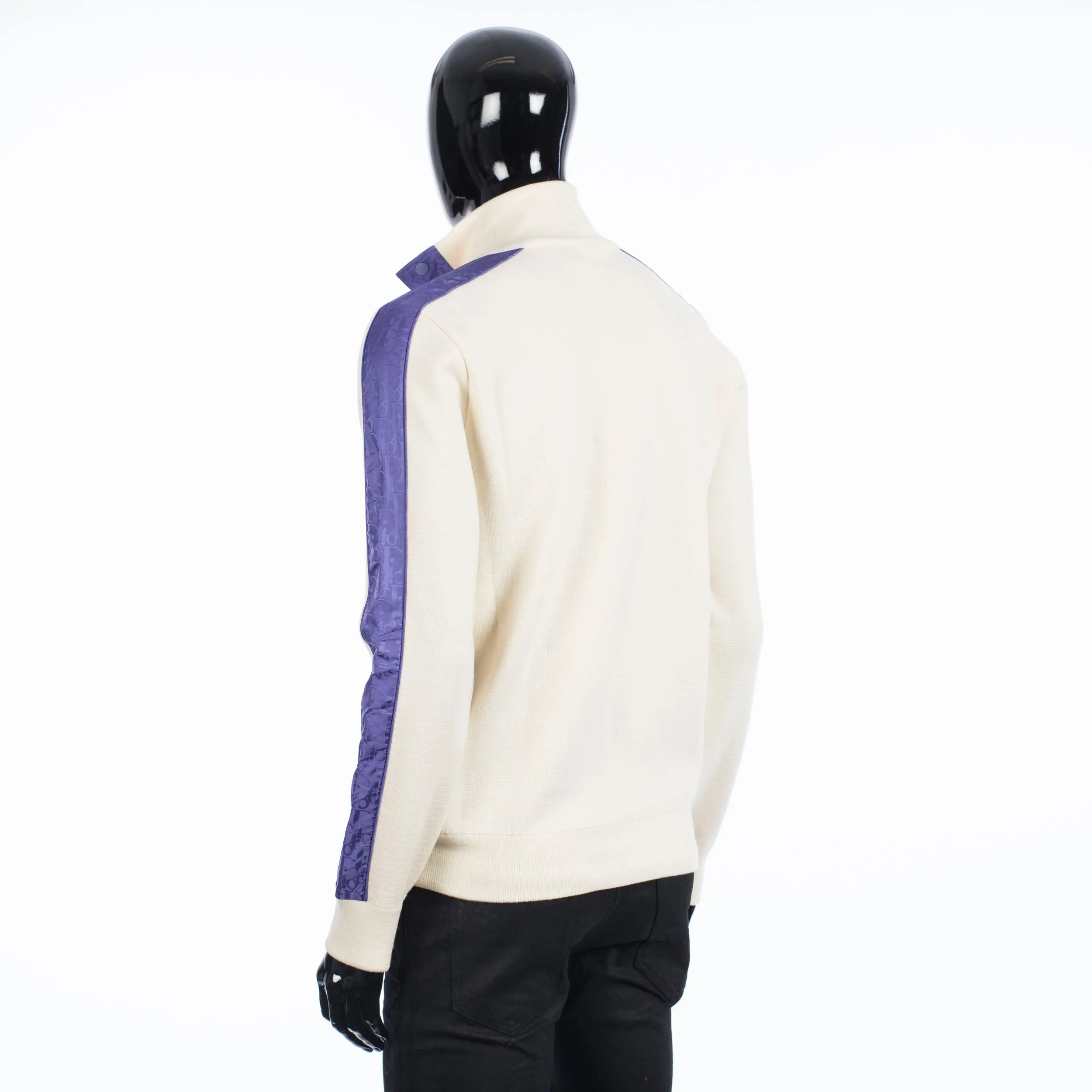 High Collar Sweater With Dior Oblique Inserts In White Punto Milano Wool