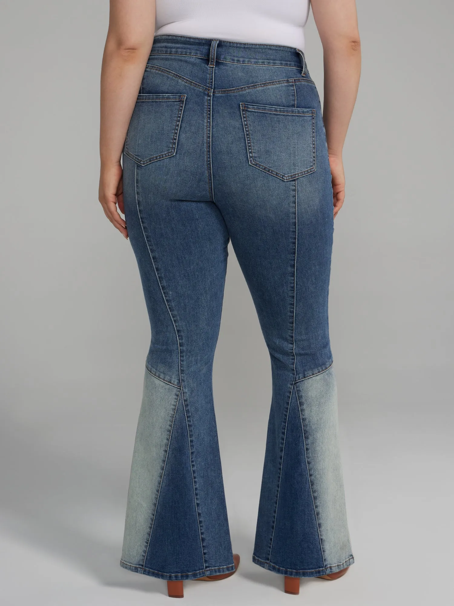 High Rise Two-Tone Flare Jeans