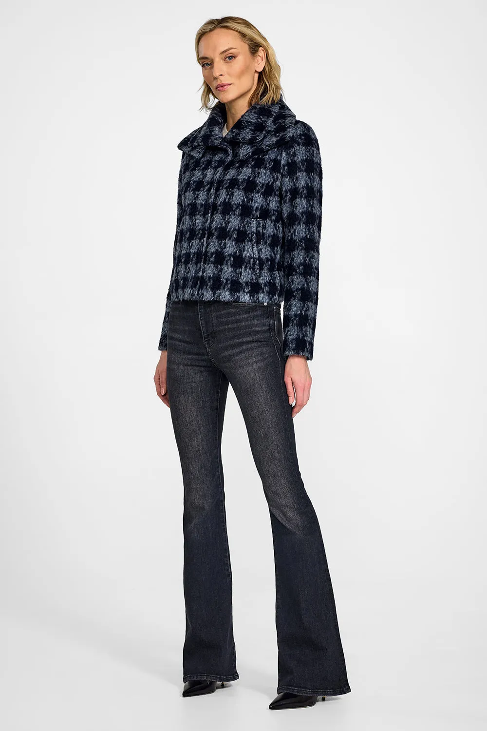 Houndstooth Alpaca Moto Jacket with Signature Double Collar