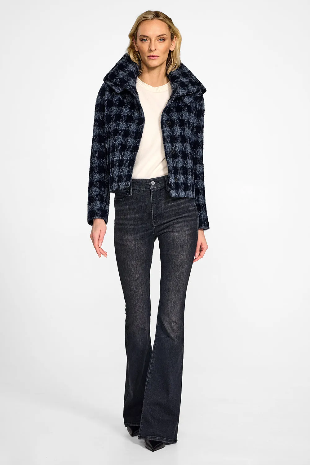 Houndstooth Alpaca Moto Jacket with Signature Double Collar