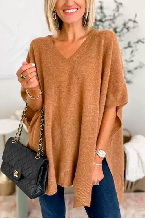 iForgirls V Neck Loose Fit Solid Poncho Sweater