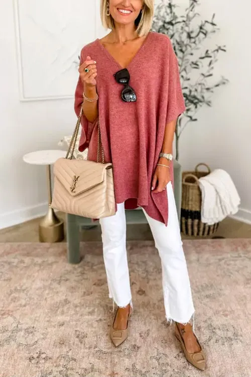 iForgirls V Neck Loose Fit Solid Poncho Sweater