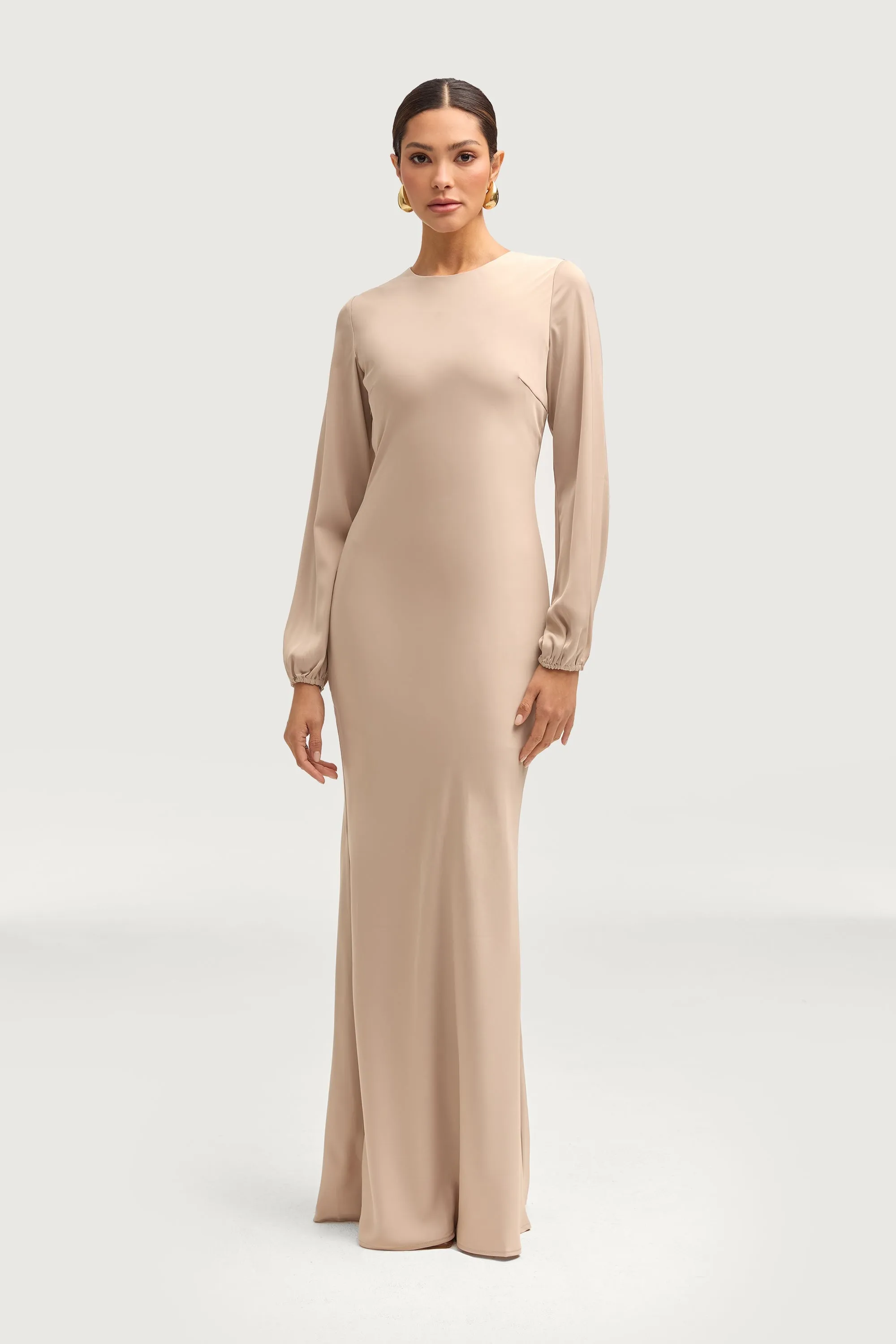 Kamila Satin Maxi Dress - Stone