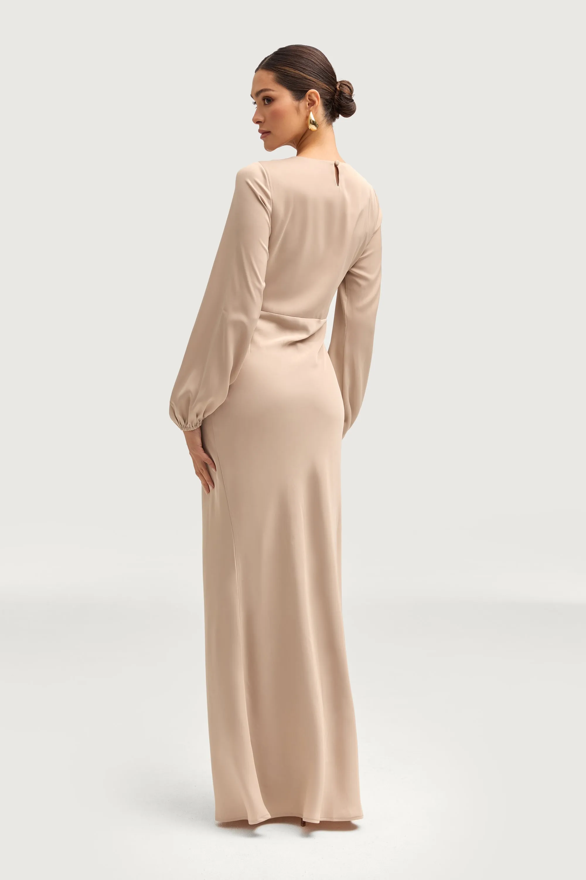 Kamila Satin Maxi Dress - Stone