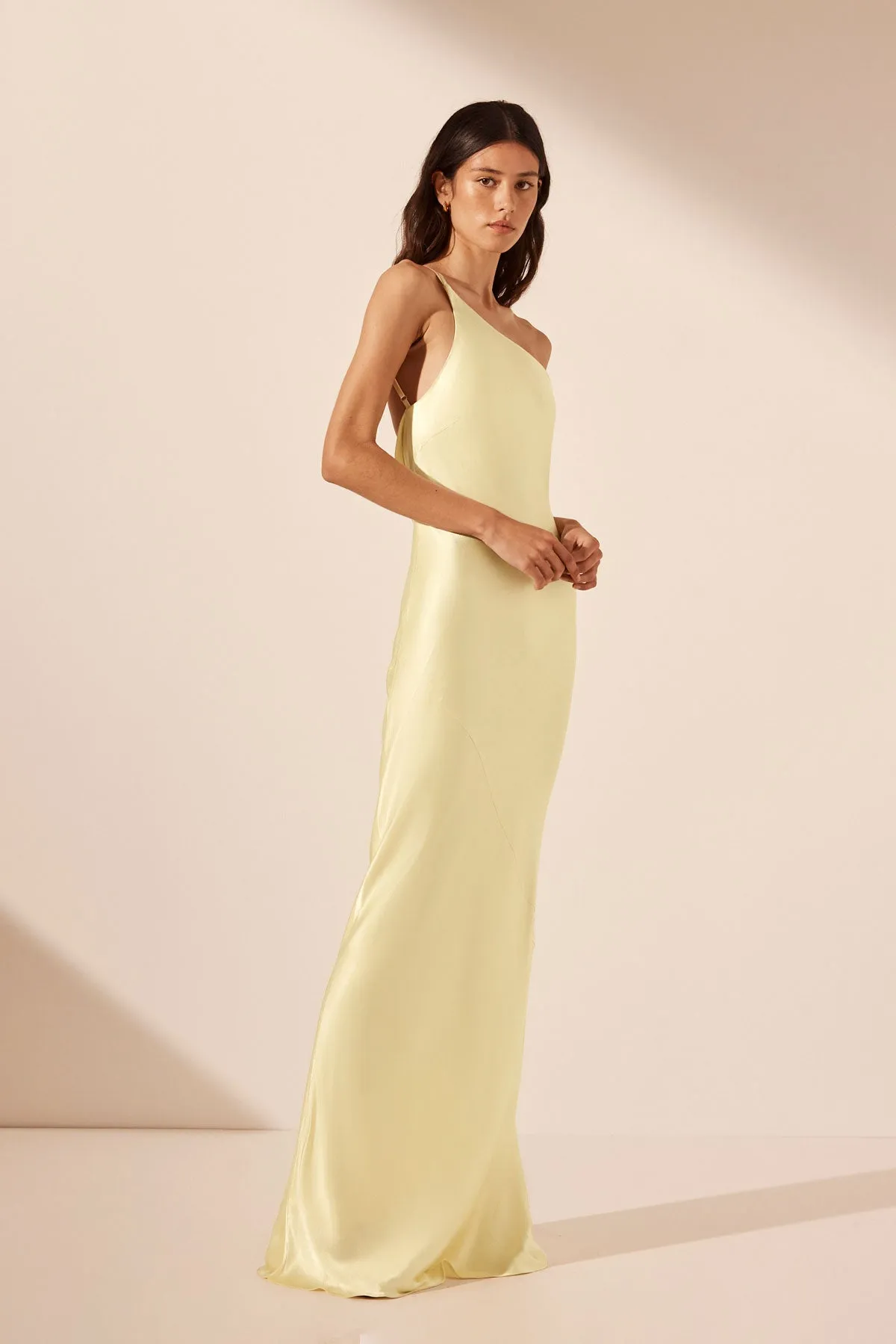 LA LUNE ONE SHOULDER COWL BACK MAXI DRESS - LEMON