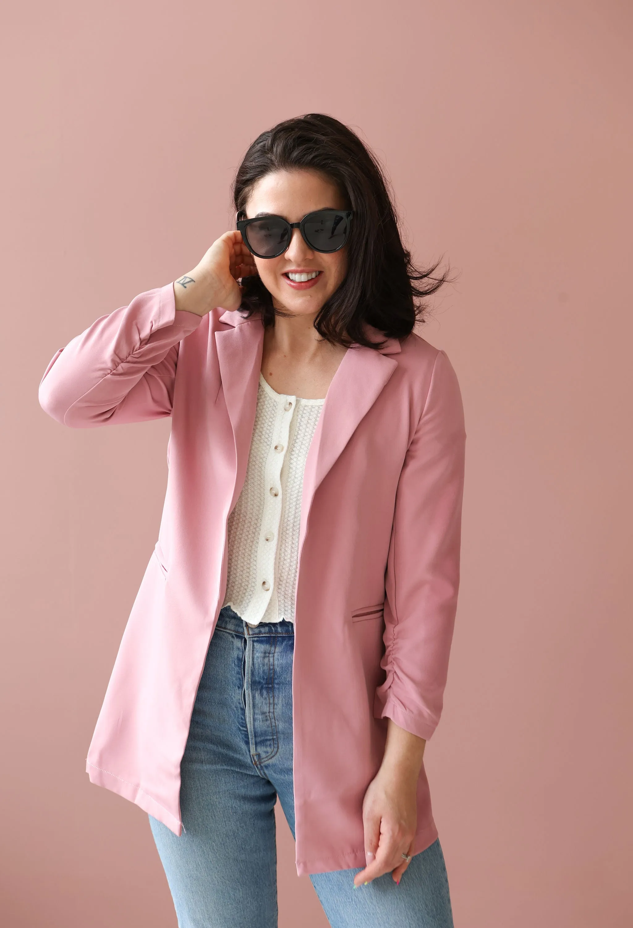 LADY Rouched Sleeve Blazer