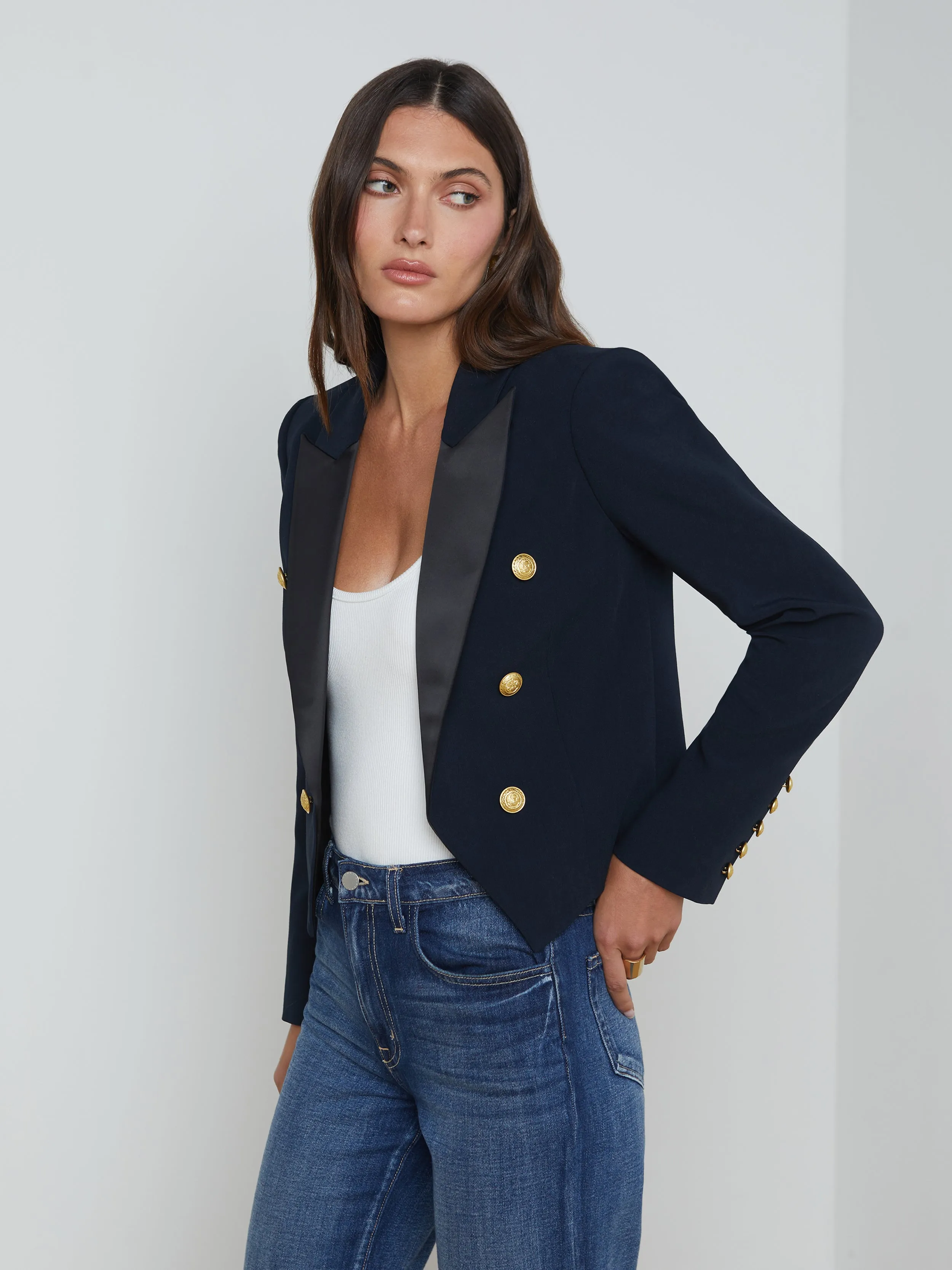 Lila Satin Lapel Blazer