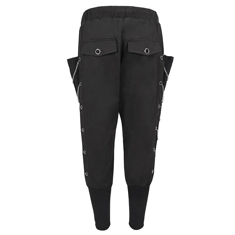 Men's Punk Big-pocket Chains Jogger Pants