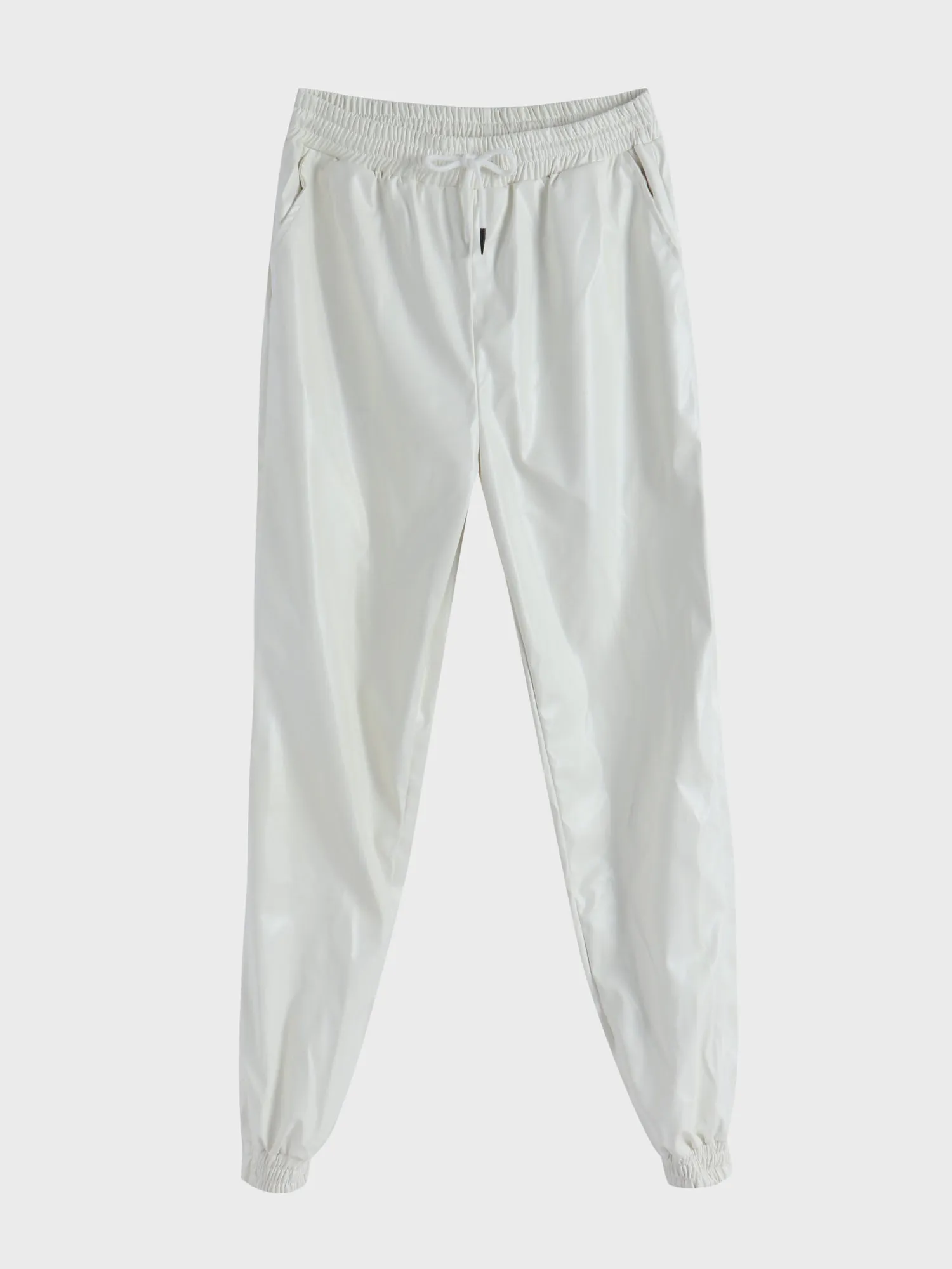 Midsize Elastic-Waisted Harem Leather Jogger Pants