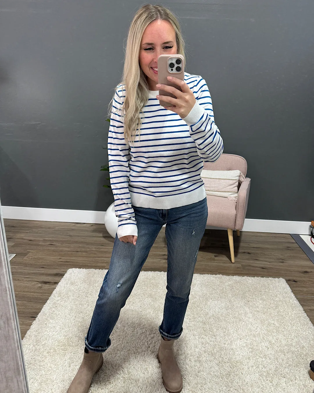 NEW! Camila Striped Crewneck Sweater - Blue