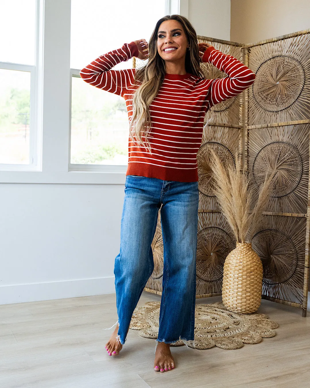 NEW! Camila Striped Crewneck Sweater - Picante