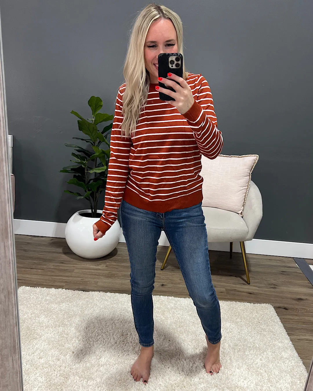 NEW! Camila Striped Crewneck Sweater - Picante