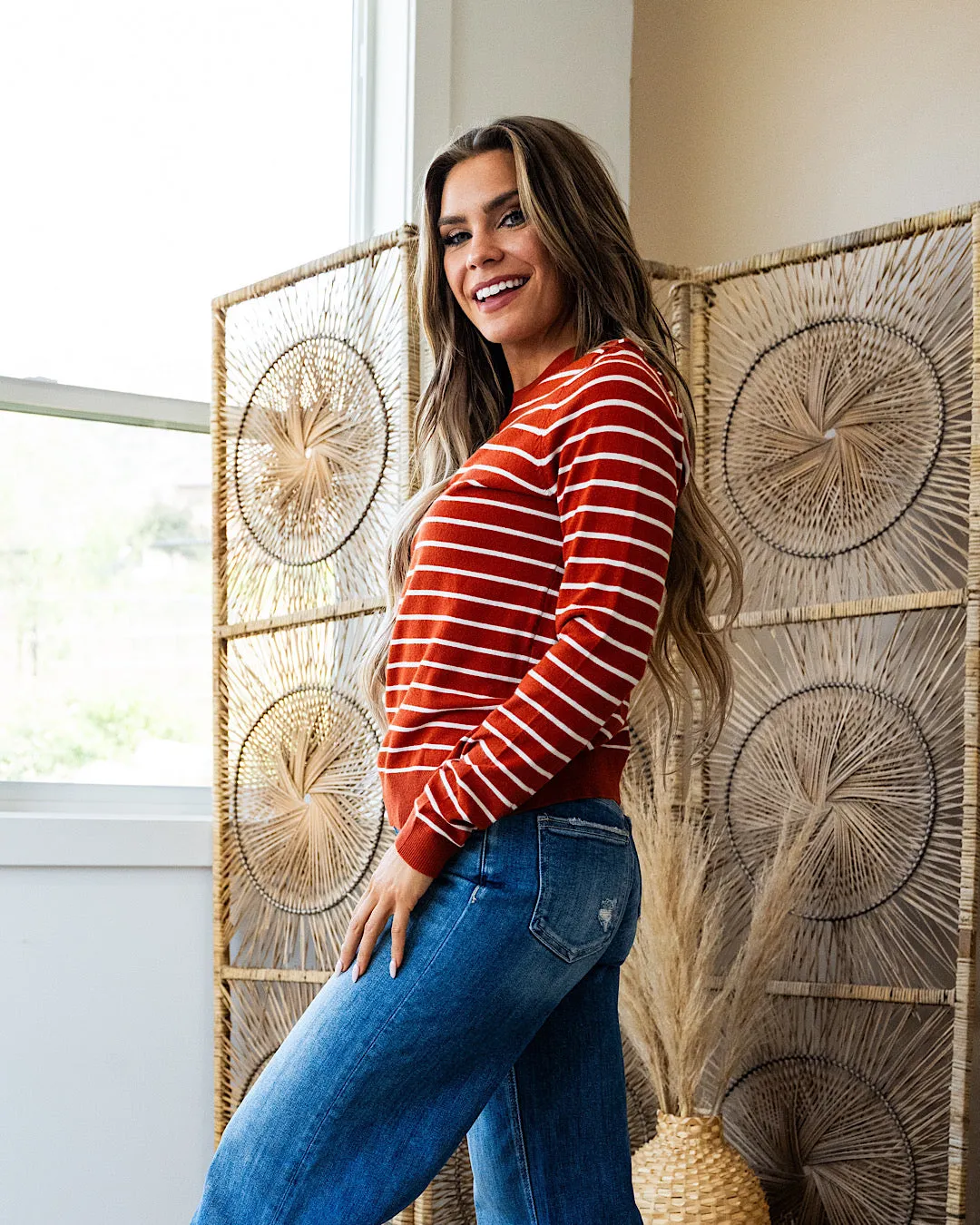 NEW! Camila Striped Crewneck Sweater - Picante