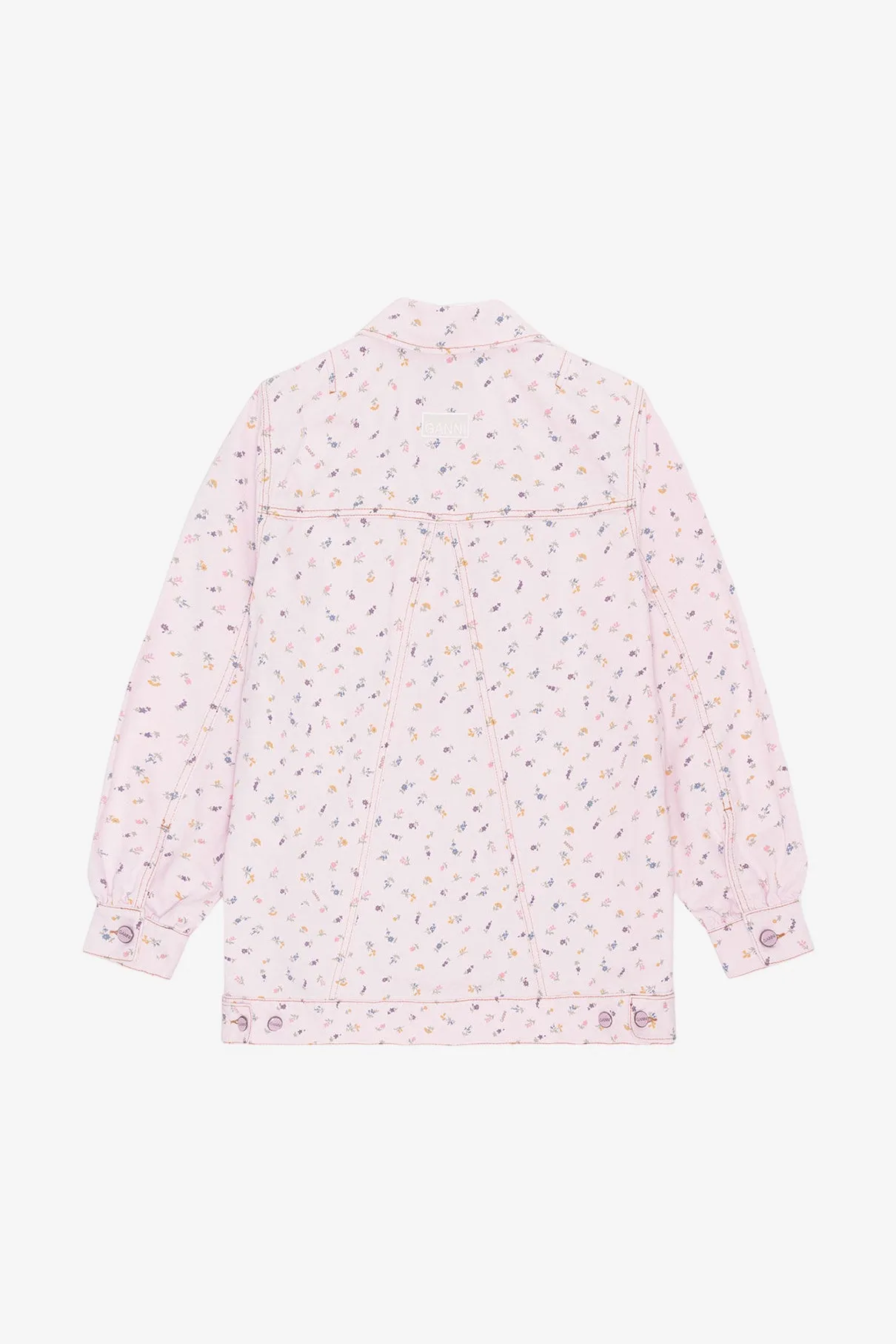 Oversized Flower Print Denim Jacket - Pink Tulle