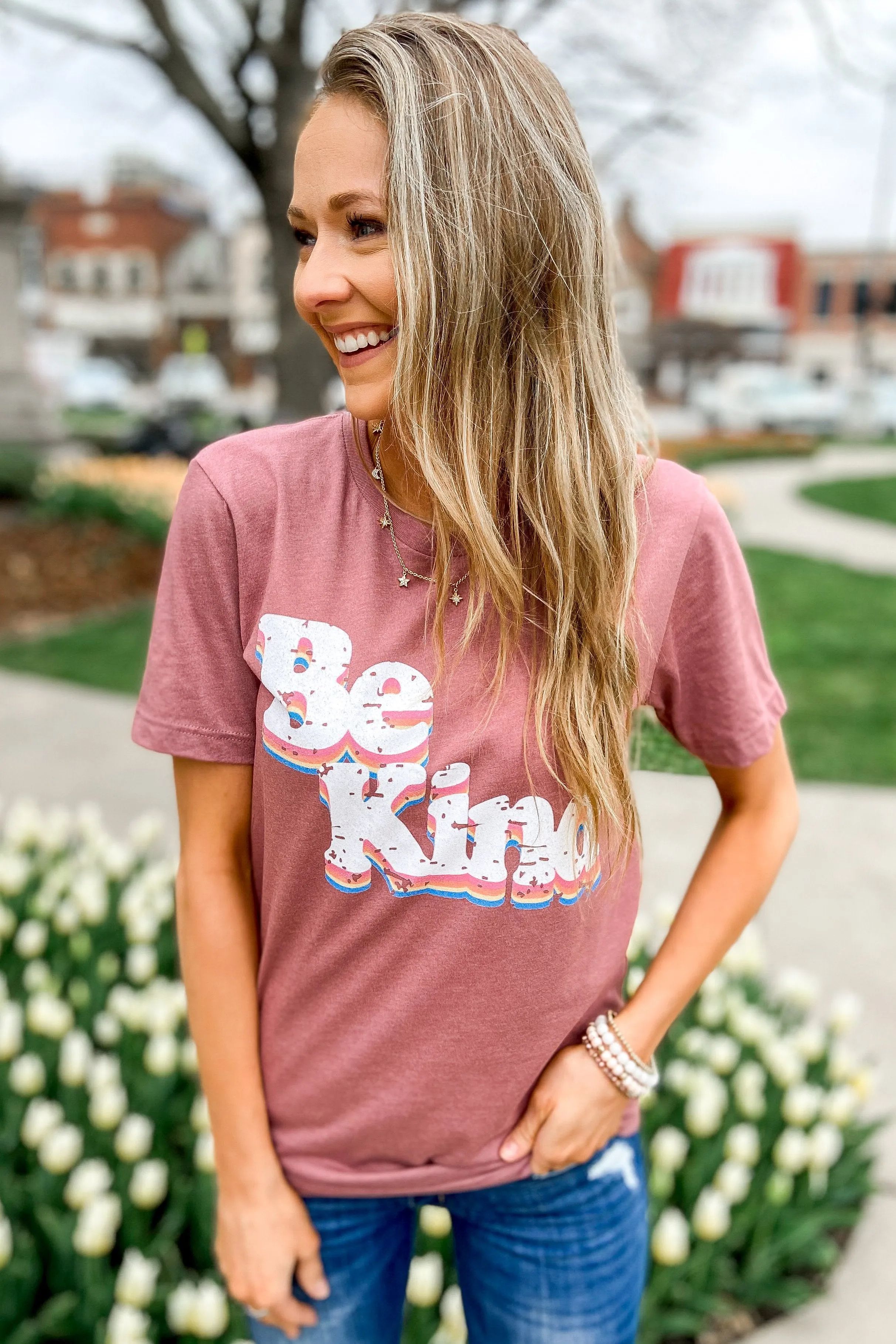 "Be Kind" Graphic Tee- Heather Mauve