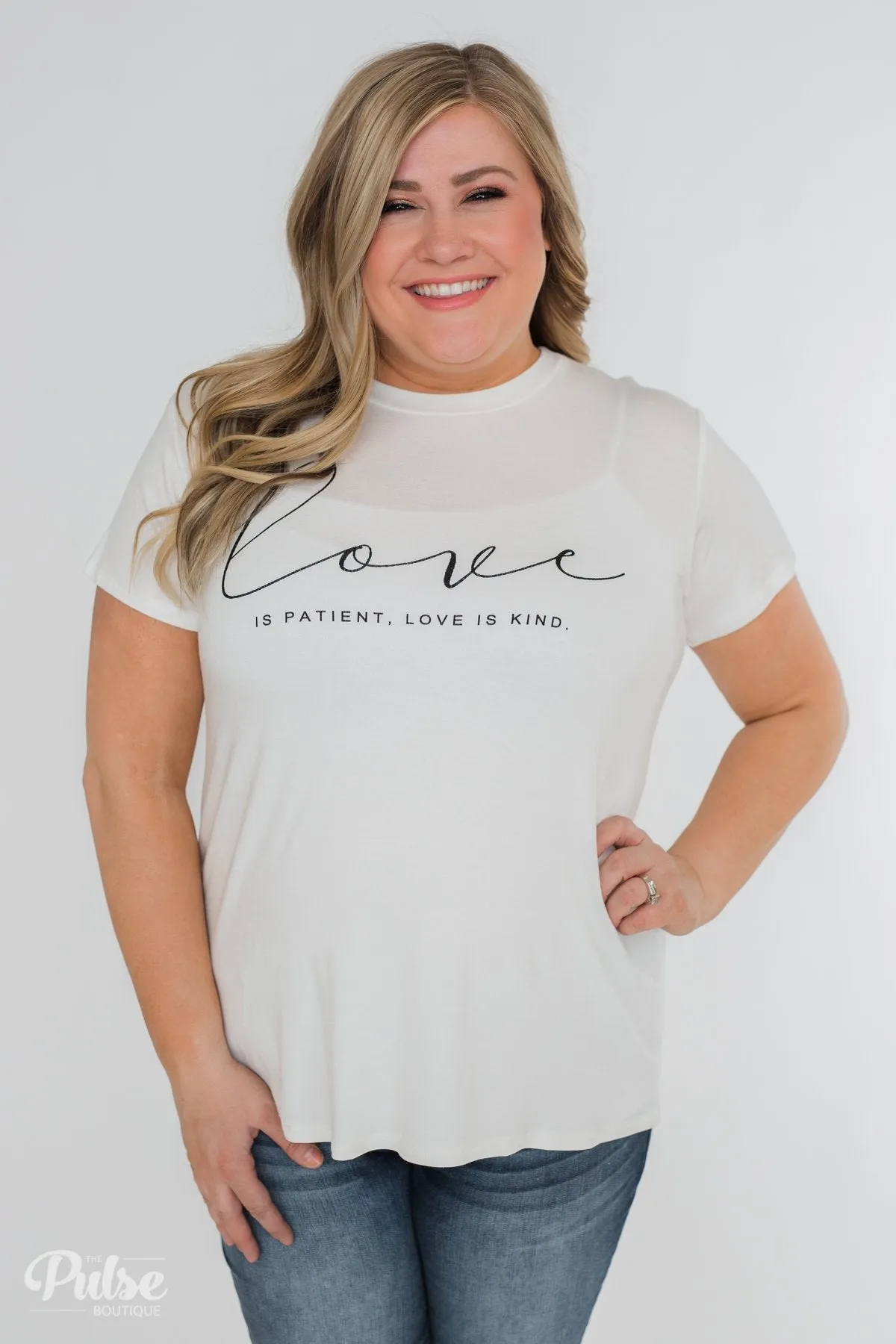 "Love Is Patient, Love Is Kind" Short Sleeve Top- Ivory