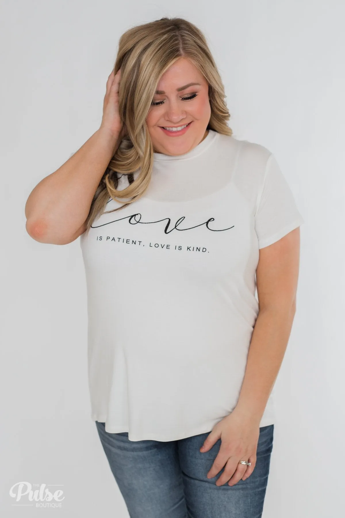 "Love Is Patient, Love Is Kind" Short Sleeve Top- Ivory