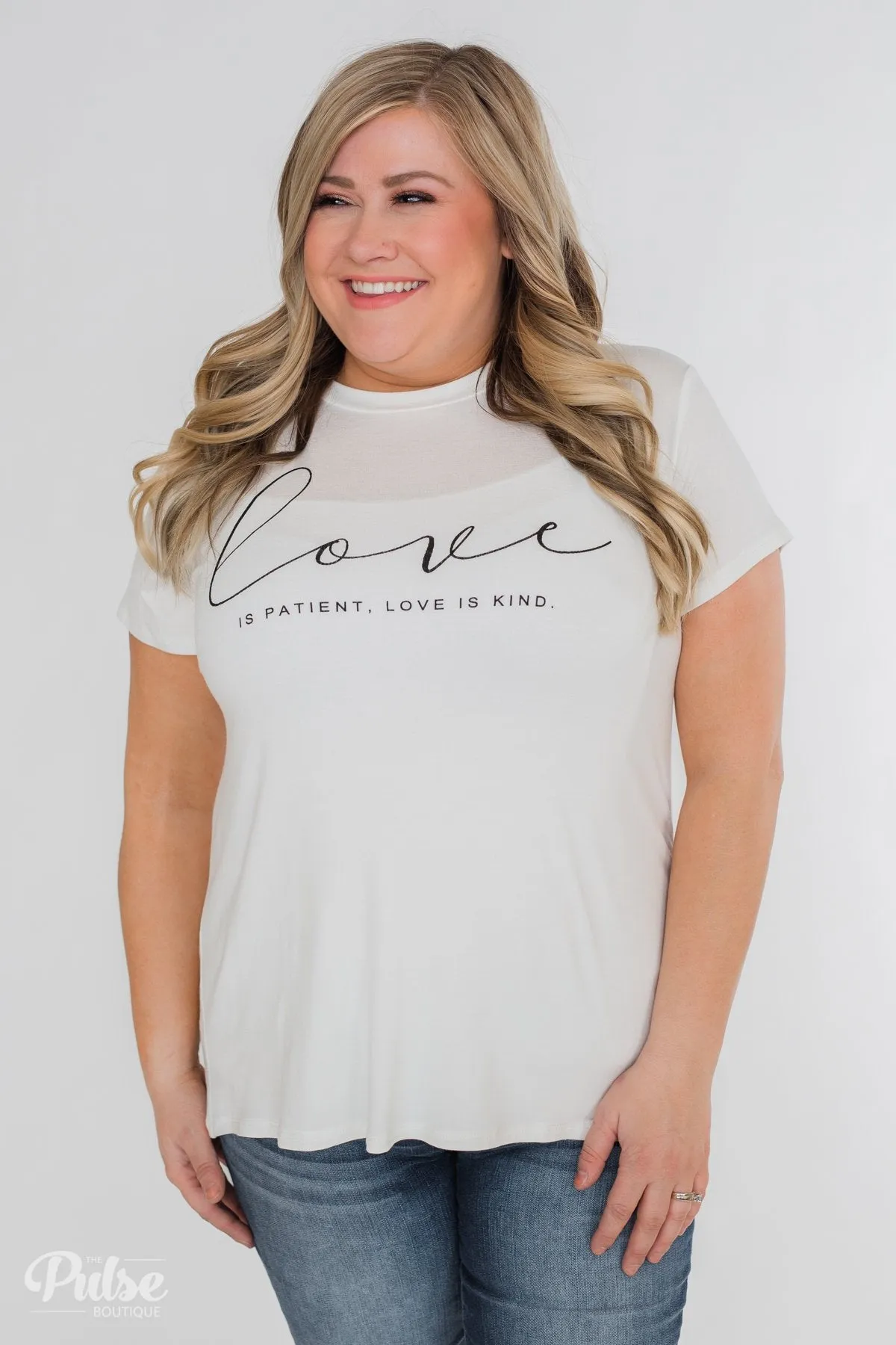 "Love Is Patient, Love Is Kind" Short Sleeve Top- Ivory