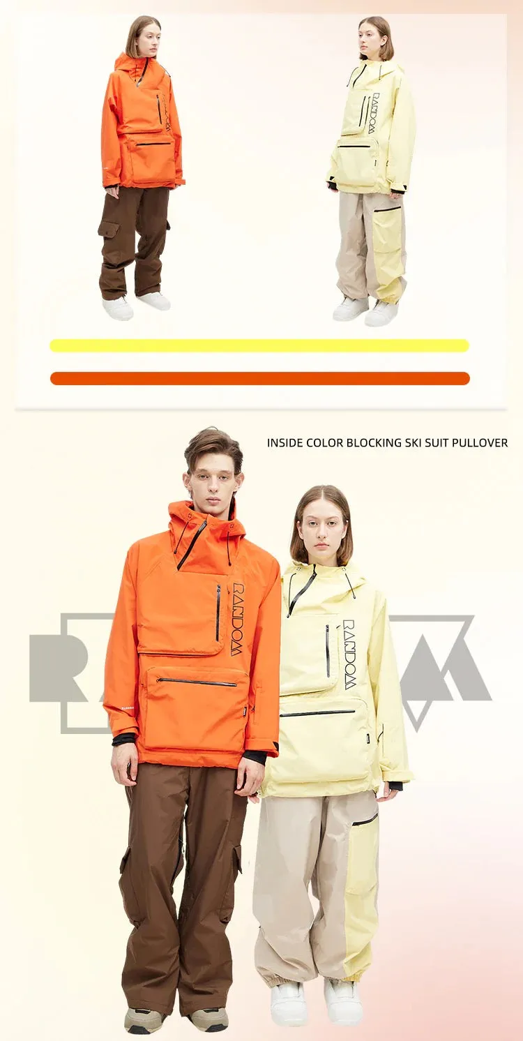 RandomPow Pullover Hooded Unisex Snow Jacket Yellow