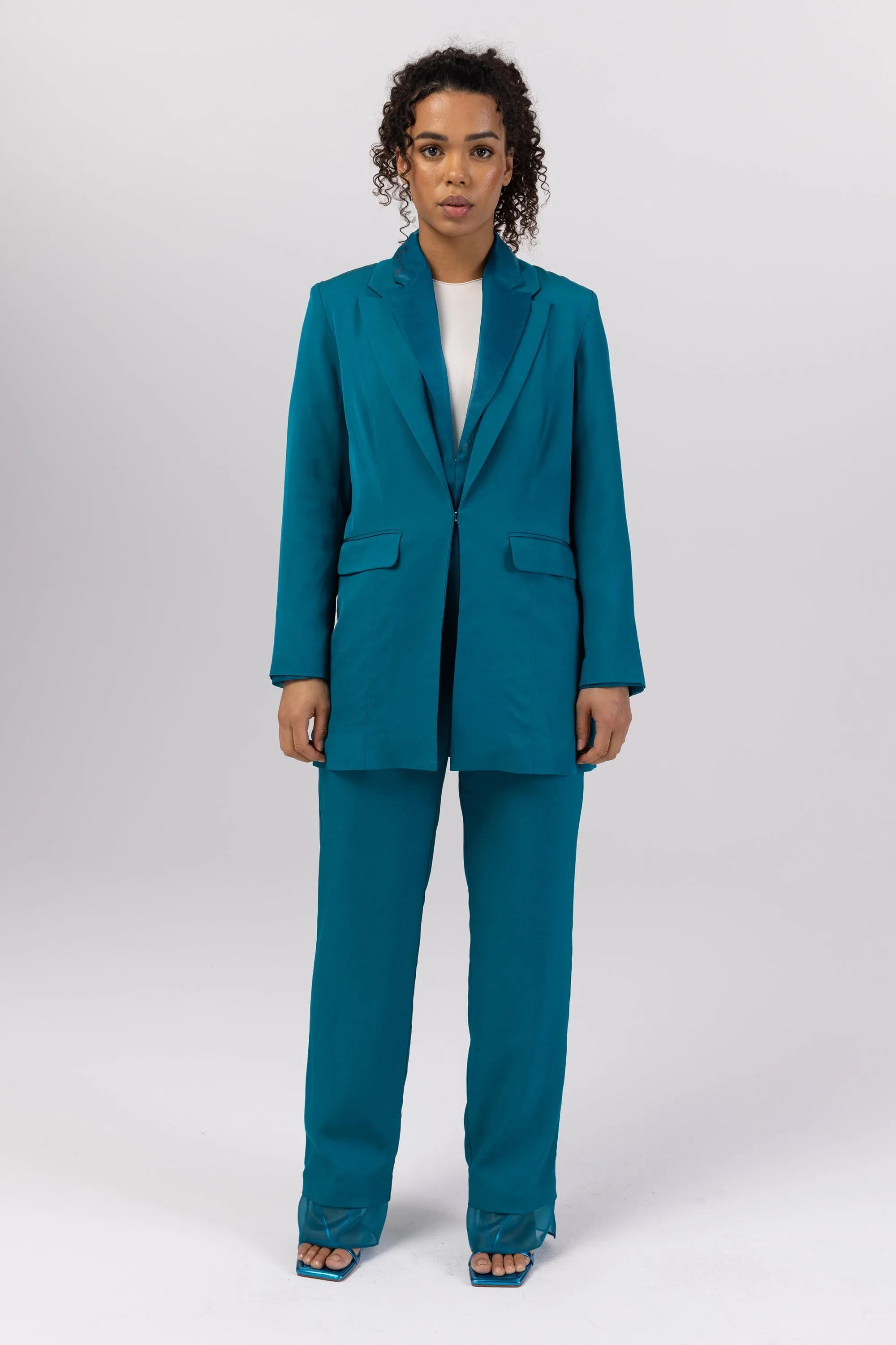 Rayan Organza Two Piece Blazer - Deep Lagoon