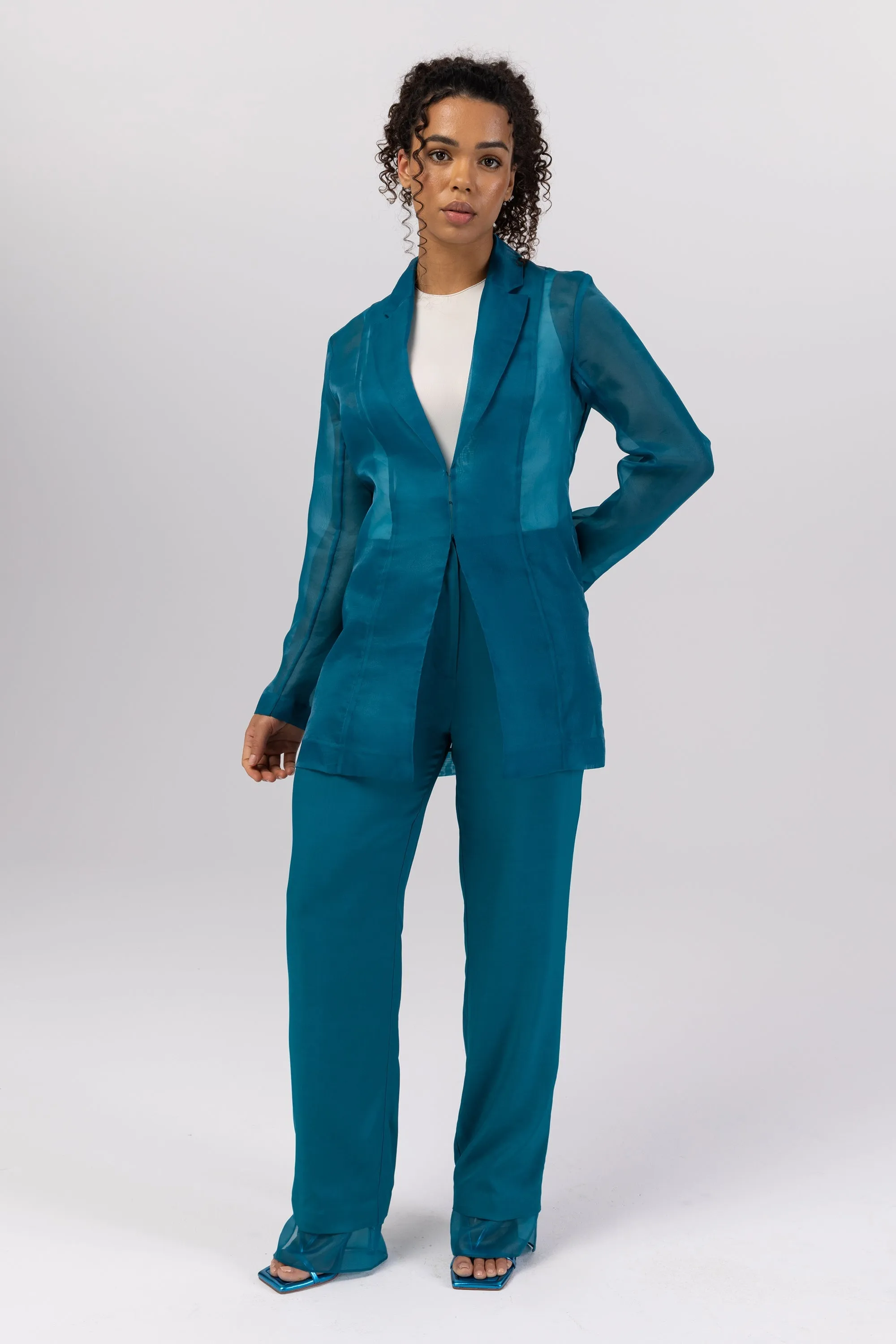 Rayan Organza Two Piece Blazer - Deep Lagoon