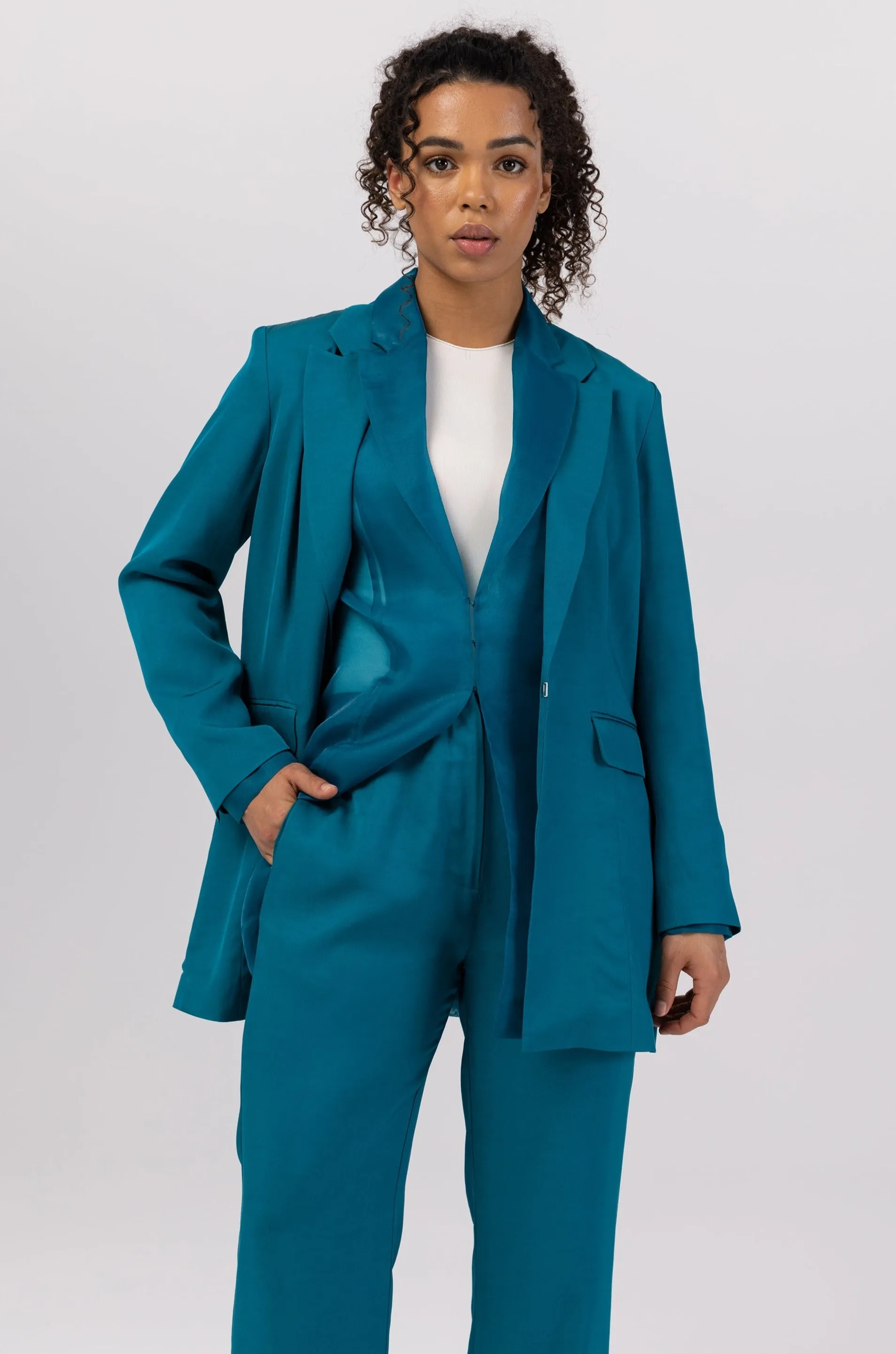 Rayan Organza Two Piece Blazer - Deep Lagoon