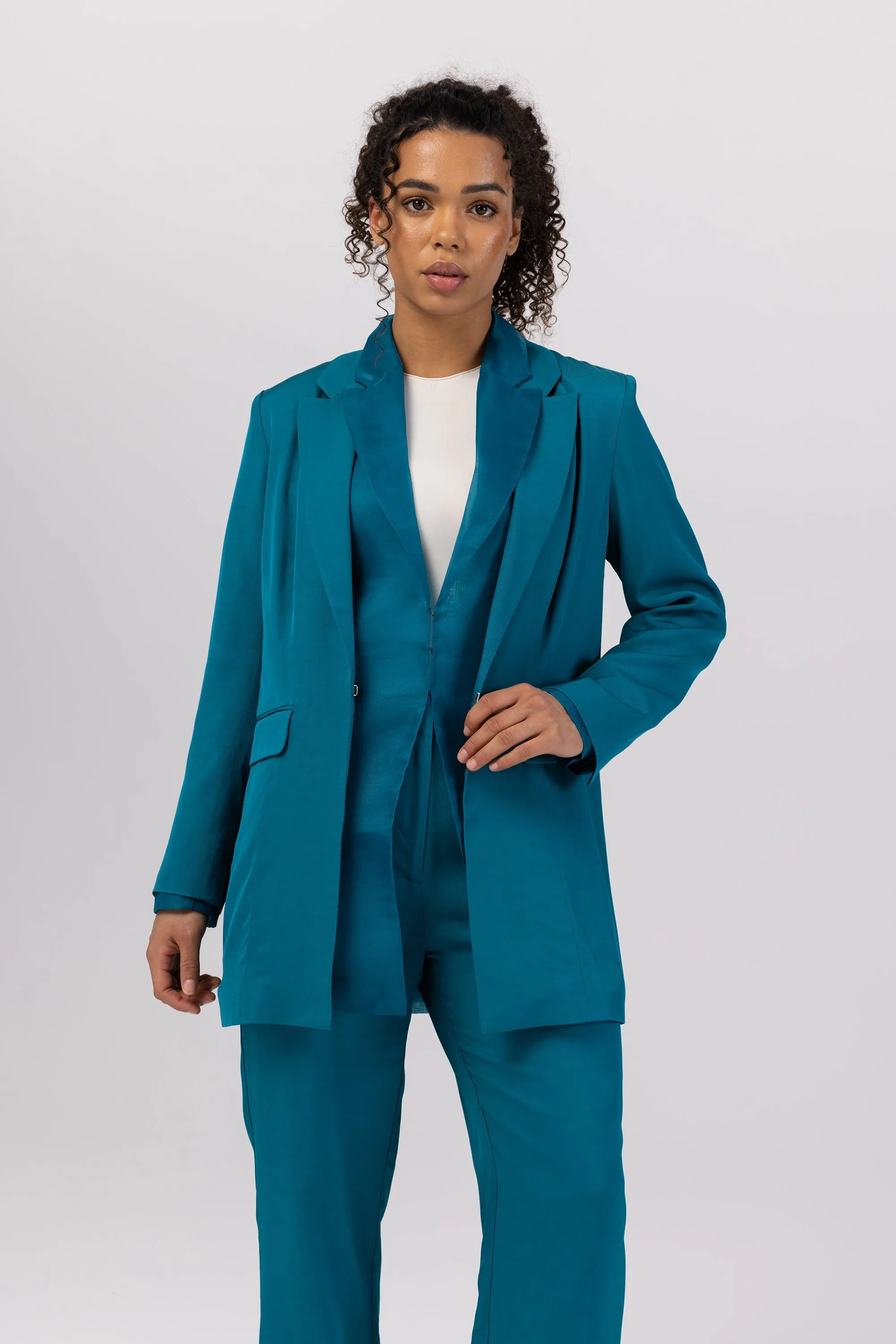 Rayan Organza Two Piece Blazer - Deep Lagoon