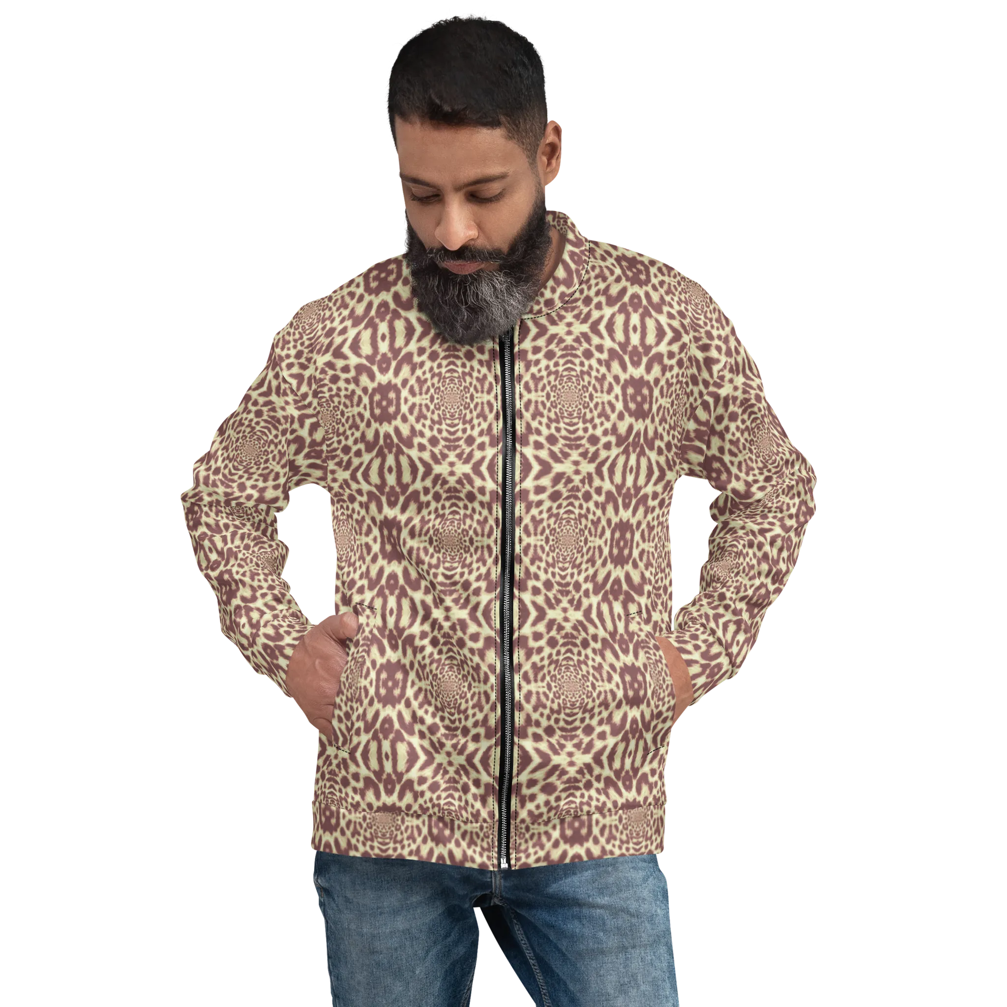 Recursia Contemplative Jaguar Men's Bomber Jacket In Pink