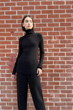 Rib Mockneck in Black Melange