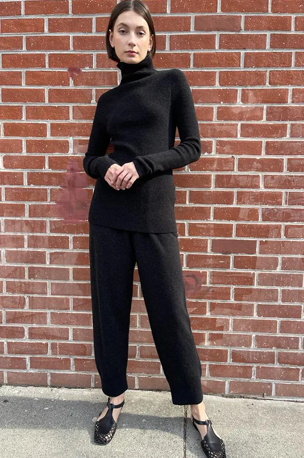 Rib Mockneck in Black Melange