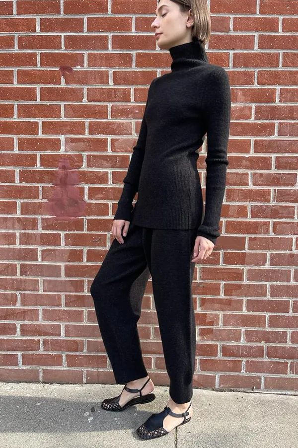 Rib Mockneck in Black Melange