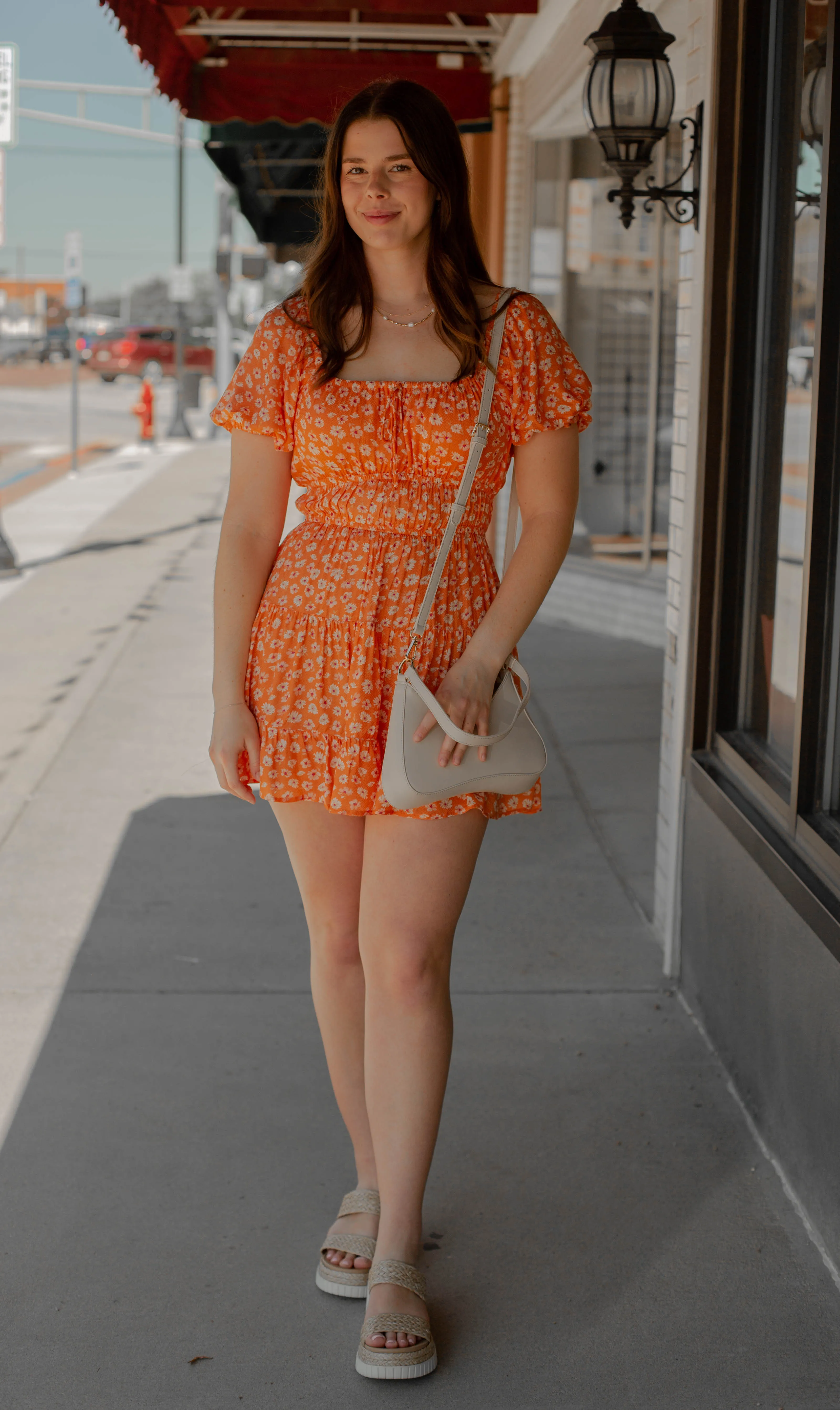 Secret Meadow Orange Floral Mini Dress