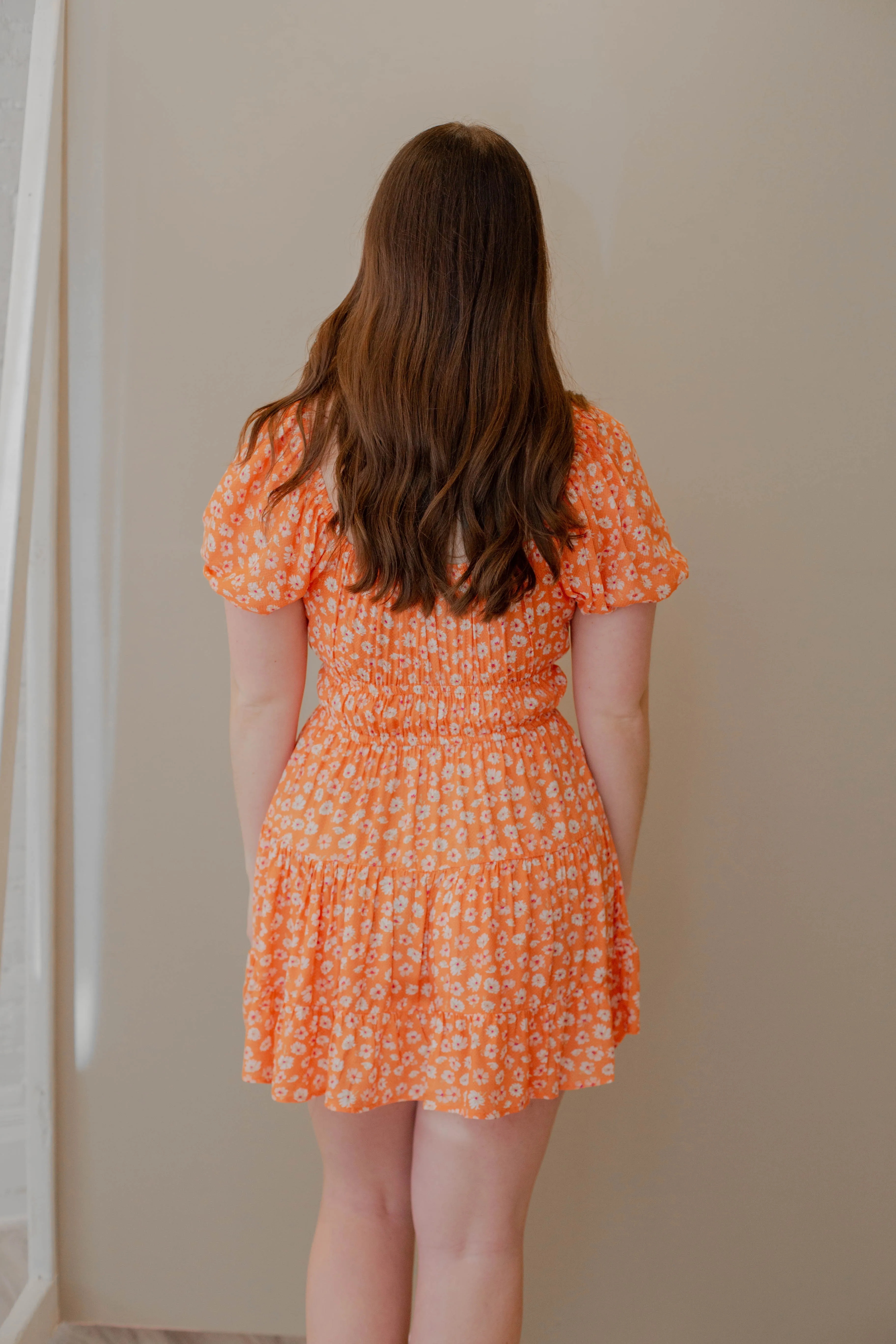 Secret Meadow Orange Floral Mini Dress