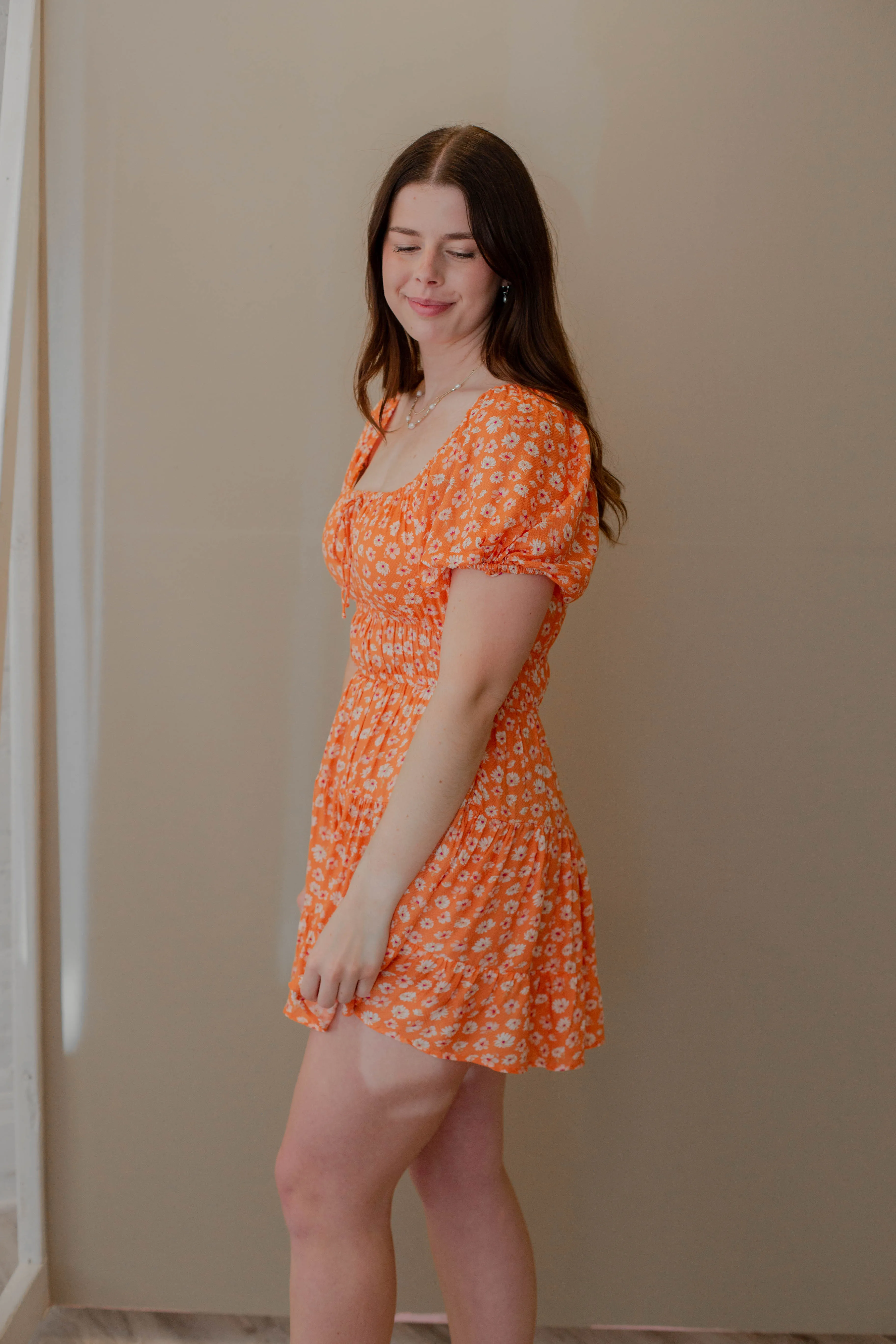 Secret Meadow Orange Floral Mini Dress