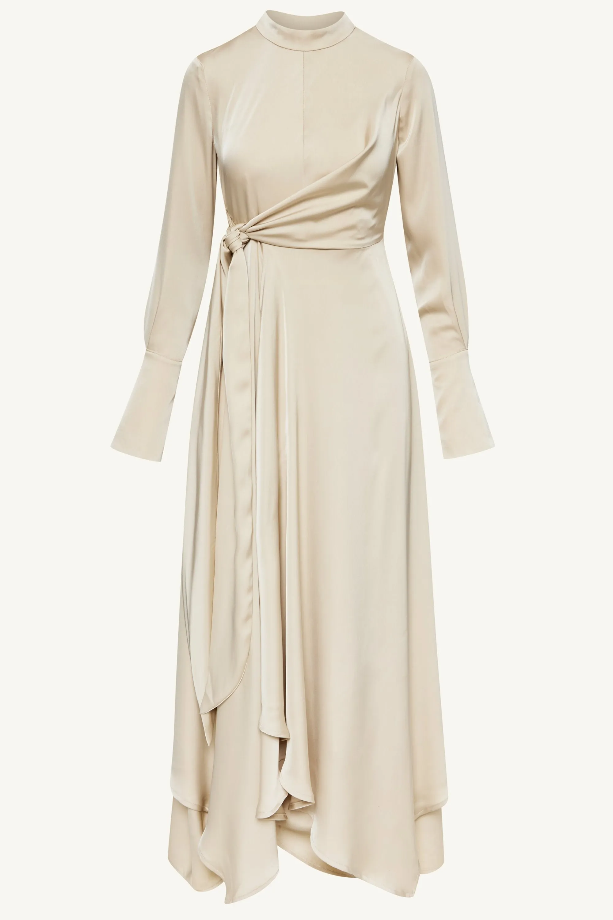 Serena Satin Side Tie Maxi Dress - Stone