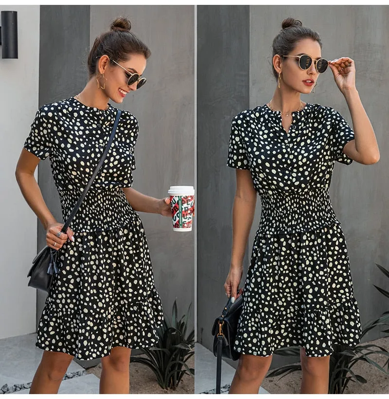 Summer Cuteness Leopard Print Ruffle dress | Ruffle Smock Dress | Cute short casual dress