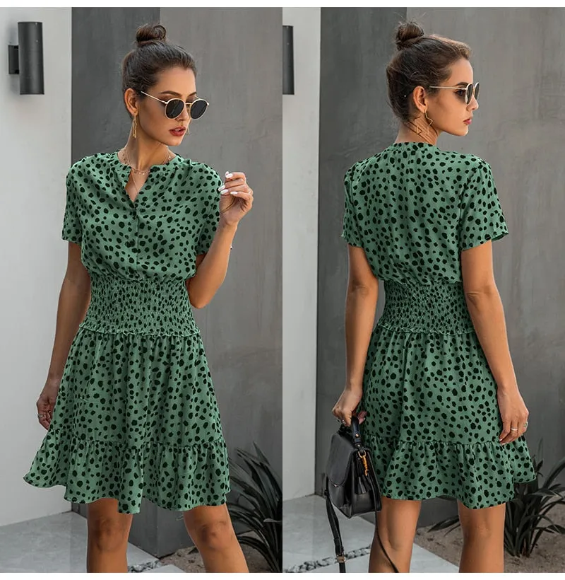 Summer Cuteness Leopard Print Ruffle dress | Ruffle Smock Dress | Cute short casual dress