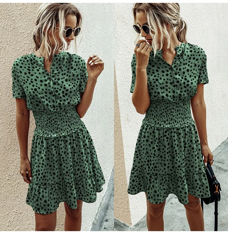 Summer Cuteness Leopard Print Ruffle dress | Ruffle Smock Dress | Cute short casual dress