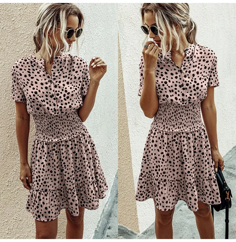 Summer Cuteness Leopard Print Ruffle dress | Ruffle Smock Dress | Cute short casual dress