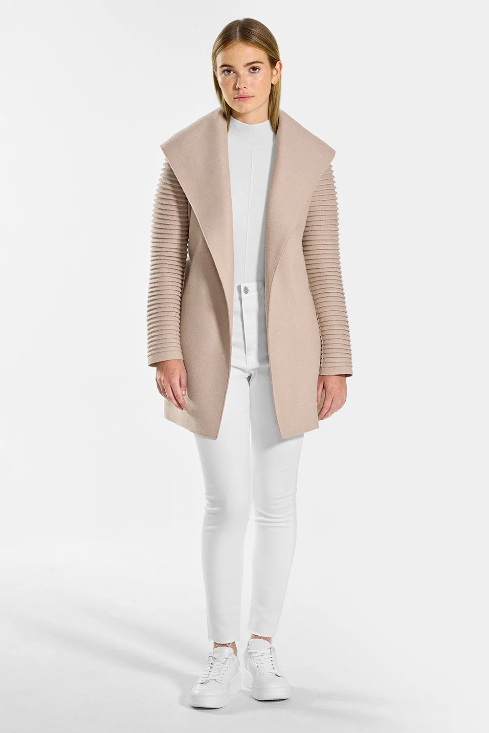 Superfine Alpaca Wrap Coat with Ribbed Sleeves