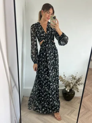 Tami Cut Out Maxi Dress / Black Floral