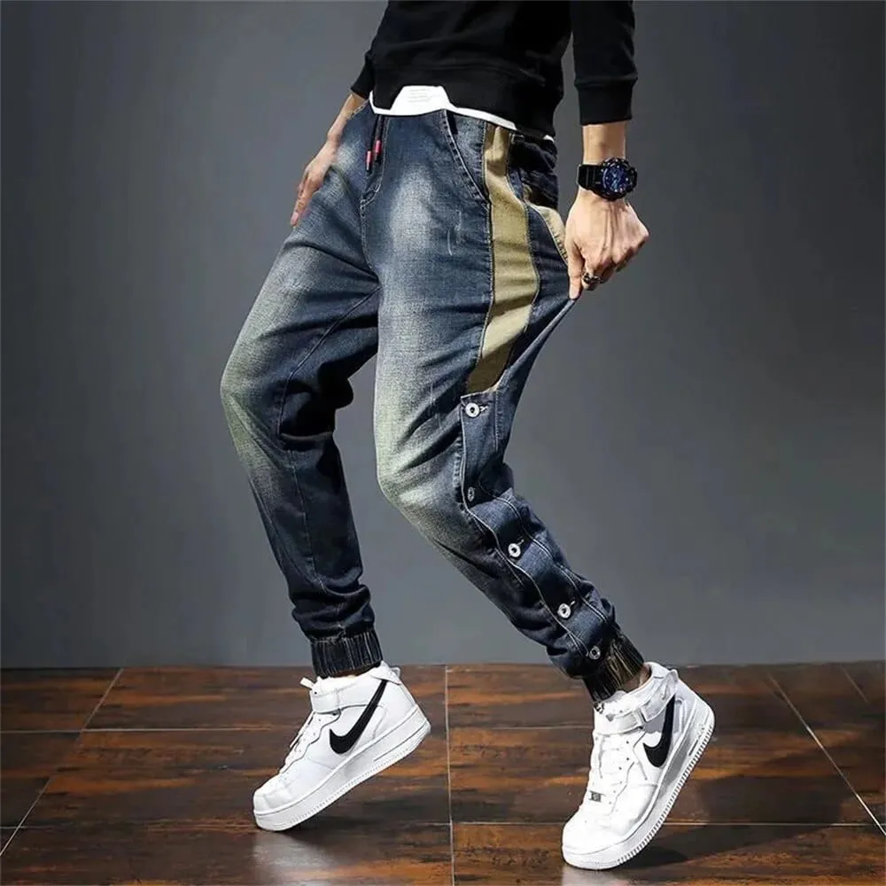 Urban Edge: Men's Loose Fit Baggy Moto Jeans with Fashion Pockets - Retro Streetwear Harem Pants for Relaxed and Tapered Style