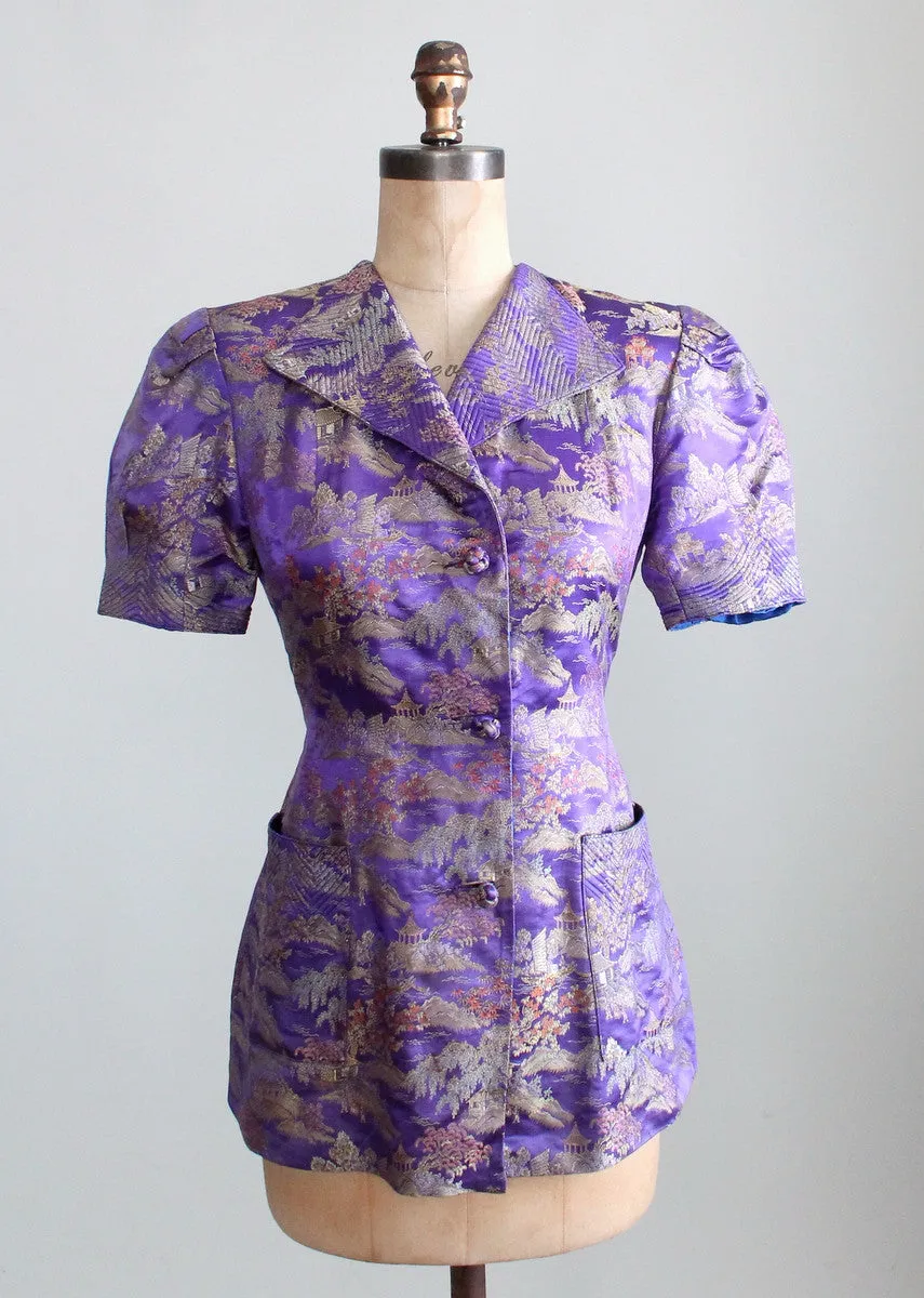 Vintage 1940s Purple Silk Asian Jacket