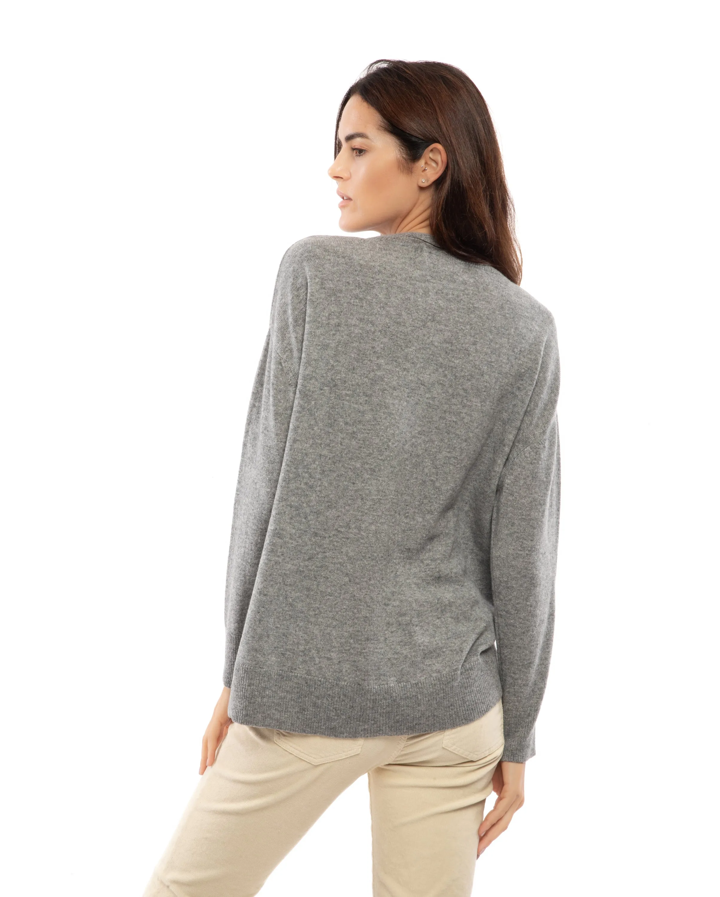 Women's Cashmere Oversized Crewneck Melange Gray